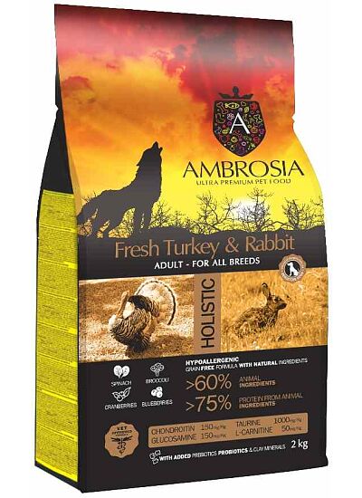 Ambrosia Grain Free Adult Fresh Turkey & Rabbit 2Kg