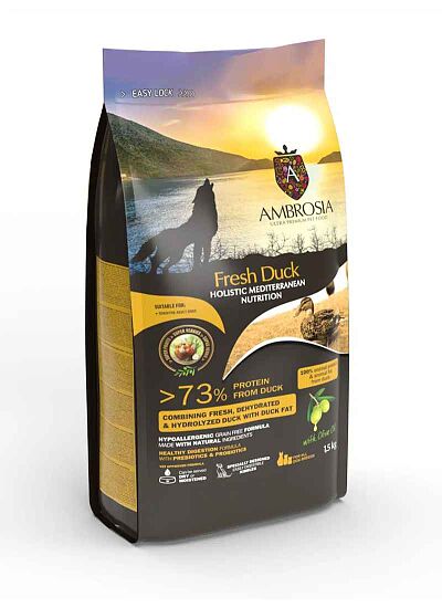 Ambrosia Mediterranean Diet Grain Free Adult Sensitive Fresh Duck 1.5kg