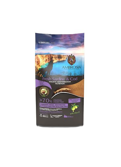Ambrosia Mediterranean Diet Grain Free Senior Light & Sterilised Fresh Sardine & Cod 5kg