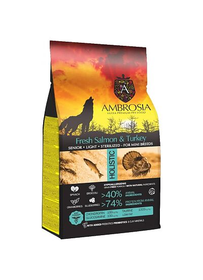 Ambrosia Grain Free Adult Mini Senior Light Sterilized Fresh Salmon & Turkey 5kg