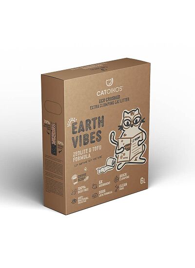 Catoikos Earth Vibes Tofu & Zeolite Coffee Scent Βιοδιασπώμενο Υπόστρωμα Υγιεινής για Γάτες 6L (2.5Kg)