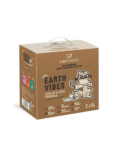 Catoikos Earth Vibes Tofu & Zeolite Coffee Scent Βιοδιασπώμενο Υπόστρωμα Υγιεινής για Γάτες 12L (5Kg)