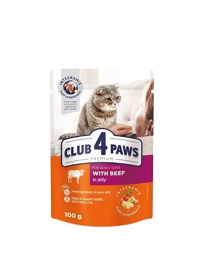 Club 4 Paws Cat Adult Φακελάκι Με Μοσχάρι Σε Ζελέ 100gr
