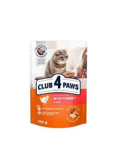 Club 4 Paws Cat Adult Φακελάκι Με Γαλοπούλα Σε Ζελέ 100gr