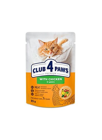 Club 4 Paws Cat Adult +7 Years Φακελάκι Με Κοτόπουλο Σε Σάλτσα 85gr