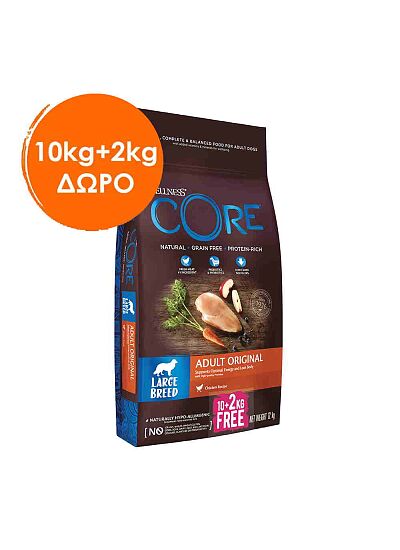 Wellness Core Adult Large Original με Κοτόπουλο 10+2kg ΔΩΡΟ