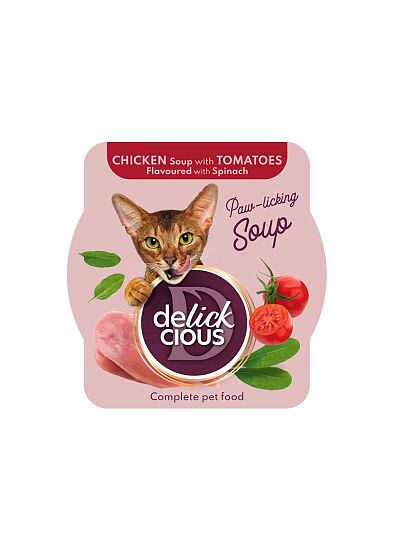 Delickcious Cat Σούπα Κοτόπουλου με Ντομάτα και Σπανάκι 80gr