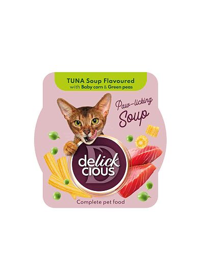 Delickcious Cat Σούπα με Τόνο, Baby Καλαμπόκι και Αρακά 80gr