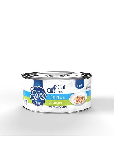 Egeo Υγρή Τροφή Adult Grain Free Γάτας Τόνος Με Σφυρίδα Σε Ζελέ 85gr