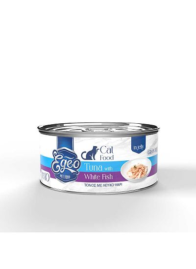 Egeo Υγρή Τροφή Adult Grain Free Γάτας Τόνος Με Λευκό Ψάρι Σε Ζελέ 85gr