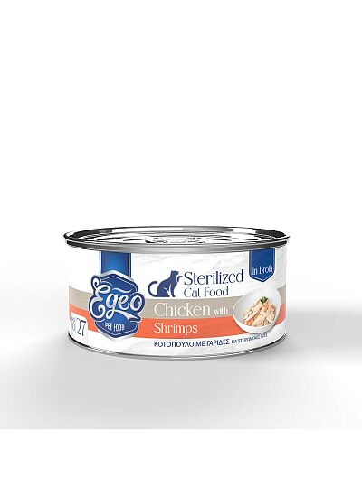 Egeo Υγρή Τροφή Sterilized Κοτόπουλο Με Γαρίδες Σε Ζωμό 70gr