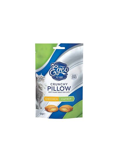 Egeo Crunchy Pillow Snack Γάτας Με Γέμιση Κοτόπουλο & Catnip 60gr