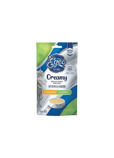 Egeo Cat Sterilised Λιχουδιά Σε Κρέμα Με Κοτόπουλο,Catnip & Κράνμπερι (5x15gr)