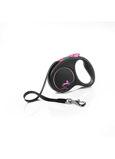 Flexi Black Design Πτυσσόμενο Λουρί/Οδηγός Σκύλου Ιμάντας Ροζ 5m