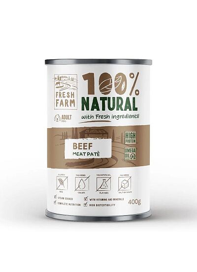 Fresh Farm 100% Natural Dog Adult Πατέ Μοσχάρι 400gr