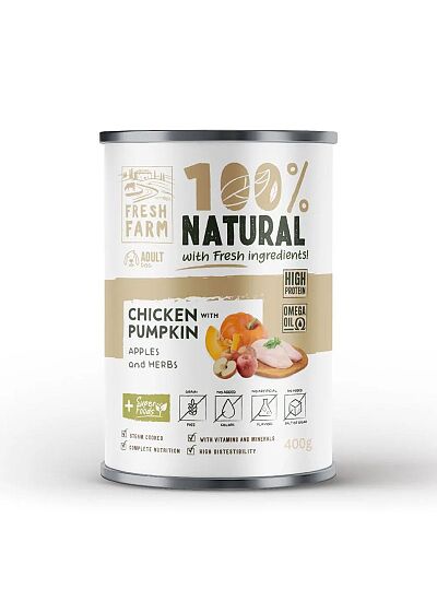 Fresh Farm 100% Natural Dog Adult Κοτόπουλο Με Κολοκύθα 400gr