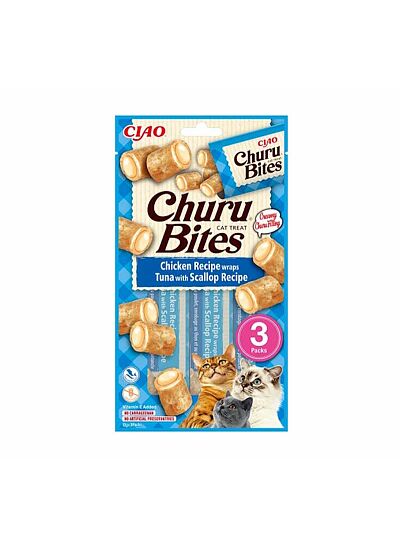 Ciao Churu Bites Λιχουδιά σε Ρολάκια με Γεύση Κοτόπουλο, Τόνο & Χτένια για Γάτες (3x10gr)