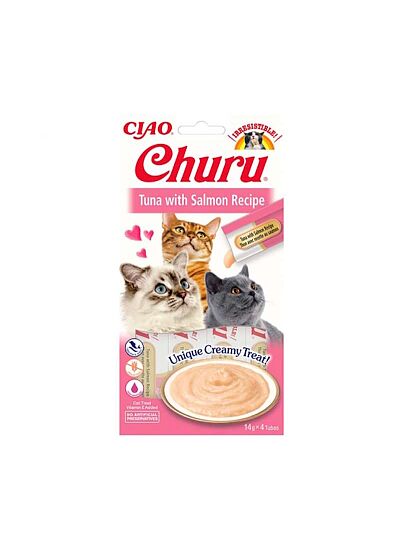 Ciao Churu Λιχουδιά σε Κρέμα με Γεύση Τόνο & Σολομό για Γάτες (4x14gr)