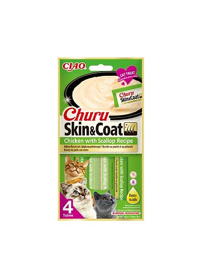 Ciao Churu Skin & Coat Λιχουδιά σε Κρέμα με Γεύση Κοτόπουλο & Χτένια για Γάτες (4x14gr)