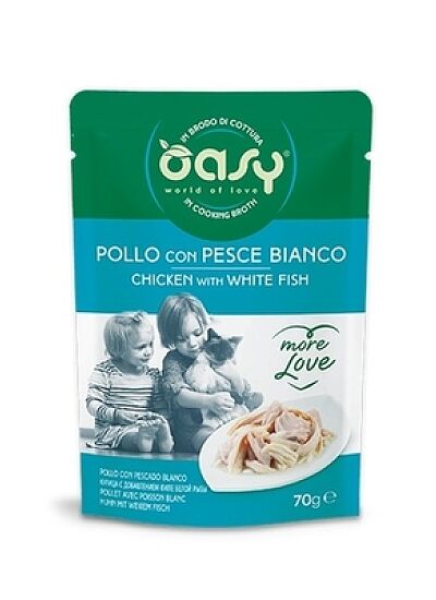 Oasy Cat More Love Φακελάκι Κοτόπουλο και Λευκό Ψάρι 70gr