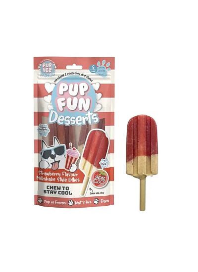 Pup Fun Παγωτό Σκύλου με Γεύση Milkshake Φράουλα 60gr (2τμχ)