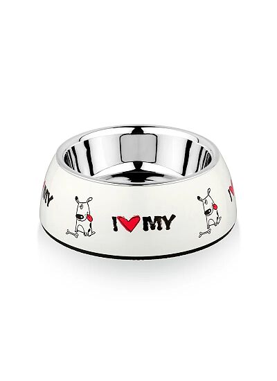 SW Diva Bowl I Love My Dog Μπολ Με Ανοξείδωτο Πιατάκι Και Αντιολισθητικό Λάστιχο Στον Πάτο Λευκό 14cm