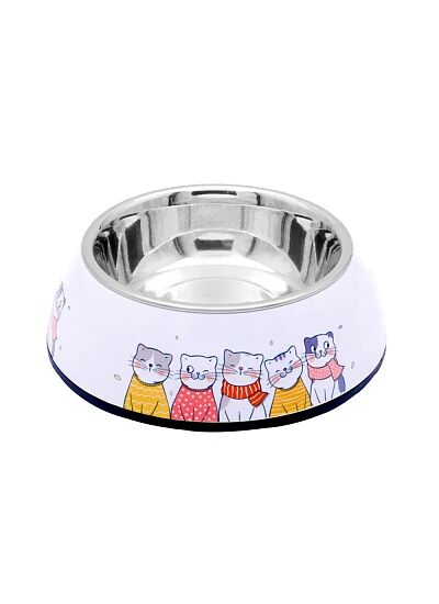 SW Diva Bowl Happy Cats Με Ανοξείδωτο Πιατάκι Και Αντιολισθητικό Λάστιχο Στον Πάτο Λευκό 17cm