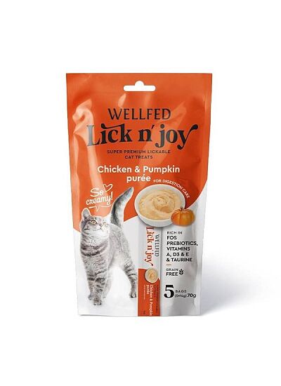 Wellfed Lick N' Joy Λιχουδιά σε Κρέμα με Γεύση Κοτόπουλο & Κολοκύθα για Γάτες (5x14gr)