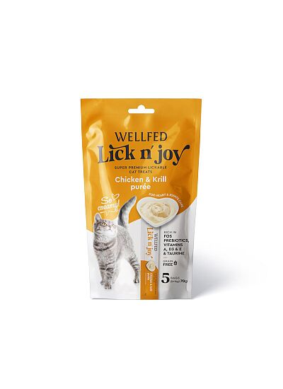 Wellfed Lick N' Joy Λιχουδιά σε Κρέμα με Γεύση Κοτόπουλο & Κριλ για Γάτες (5x14gr)
