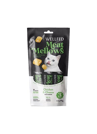 Wellfed Meat Mellows Λιχουδιά σε Ρολάκια με Γεύση Κοτόπουλο & Τυρί για Γάτες (3x10gr)