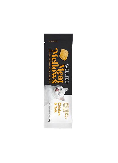 Wellfed Meat Mellows Λιχουδιά σε Ρολάκια με Γεύση Κοτόπουλο & Κρόκο Αυγού για Γάτες (3x10gr)
