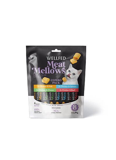 Wellfed Meat Mellows Λιχουδιά σε Ρολάκια σε Διάφορες Γεύσεις για Γάτες (8x10gr)