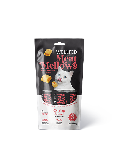 Wellfed Meat Mellows Λιχουδιά σε Ρολάκια με Γεύση Κοτόπουλο & Μοσχάρι για Γάτες (3x10gr)