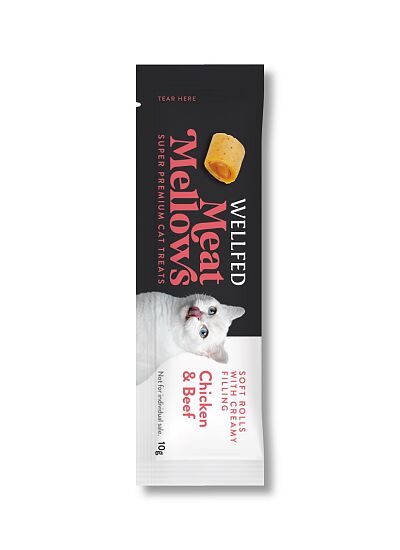 Wellfed Meat Mellows Λιχουδιά σε Ρολάκια με Γεύση Κοτόπουλο & Μοσχάρι για Γάτες (3x10gr)
