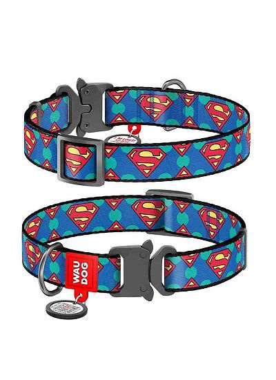 Wau Dog Περιλαίμιο με Smart ID & Μεταλλικό Κούμπωμα Superman Blue