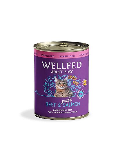 Wellfed Cat Adult Sterilised Πατέ Με Μοσχάρι & Σολομό 800gr