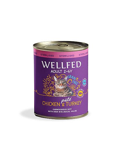 Wellfed Cat Adult Sterilised Πατέ Με Κοτόπουλο & Γαλοπούλα 800gr