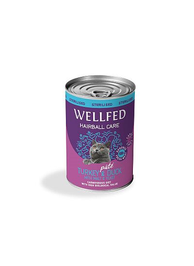 Wellfed Cat Sterilised Hairball Care Πατέ με Γαλοπούλα & Πάπια 400gr