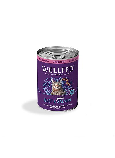Wellfed Cat Adult Sterilised Πατέ Με Μοσχάρι & Σολομό 400gr
