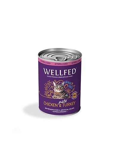 Wellfed Cat Adult Sterilised Πατέ Με Κοτόπουλο & Γαλοπούλα 400gr