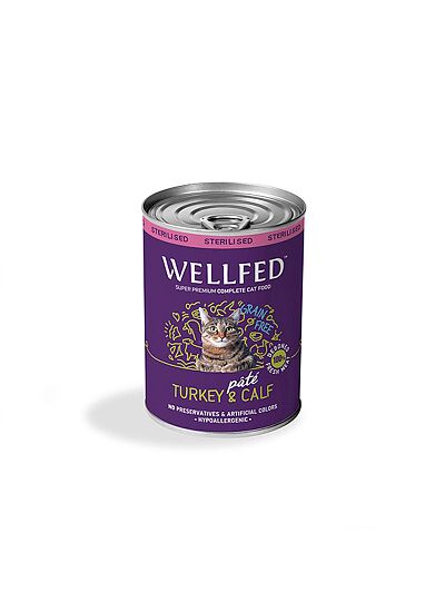 Wellfed Cat Adult Sterilised Πατέ Με Γαλοπούλα & Μοσχαράκι Γάλακτος 400gr
