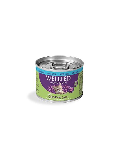 Wellfed Young Cat Sterilised Πατέ με Κοτόπουλο & Μοσχαράκι 200gr