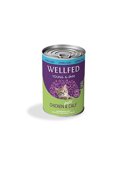 Wellfed Young Cat Sterilised Πατέ με Κοτόπουλο & Μοσχαράκι 400gr