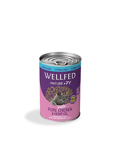 Wellfed Mature 7+ Sterilised Πατέ Με Κοτόπουλο & Έλαιο Κάνναβης 400gr