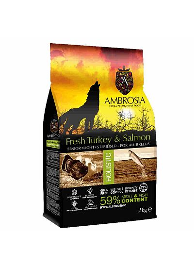 Ambrosia Grain Free Senior Light Sterilized Fresh Turkey & Salmon 12Kg