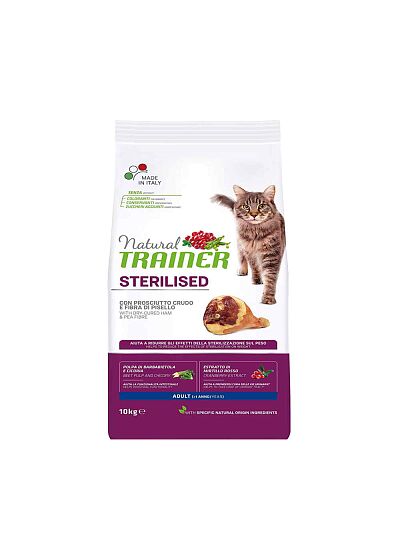 Natural Trainer Low Grain Cat Adult Sterilised με Προσούτο 10Kg
