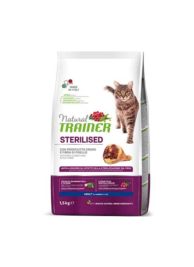 Natural Trainer Low Grain Cat Adult Sterilised με Προσούτο 1,5Kg