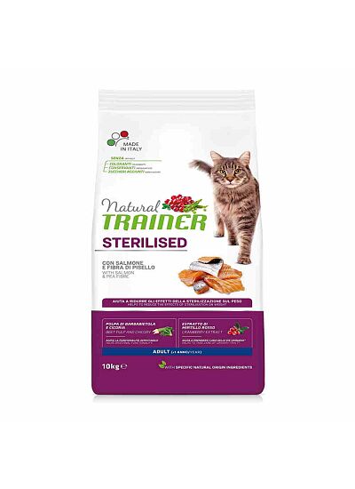 Natural Trainer Low Grain Cat Adult Sterilised με Σολομό 10Kg