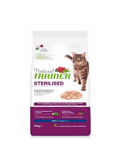 Natural Trainer Low Grain Cat Adult Sterilised με Λευκό Κρέας 10Kg