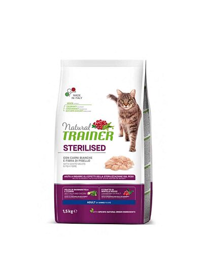 Natural Trainer Low Grain Cat Adult Sterilised με Λευκό Κρέας 1,5Kg